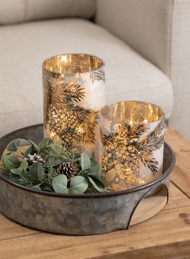 Sullivans Pinecone Glass Pillar Candle Holder Set Of 2 6 quot h amp 7 75 quot h Gold