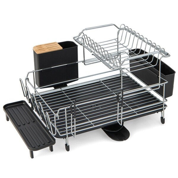 2-Tier Detachable Dish Rack with Drainboard and 360° Swivel Spout - 22