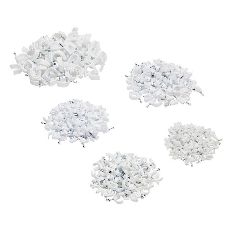 500 Pack Round Cable Wire Clips for Wall Mounted Cord Management in 5 Sizes， White (4mm， 6mm， 8mm， 10mm， 14mm)