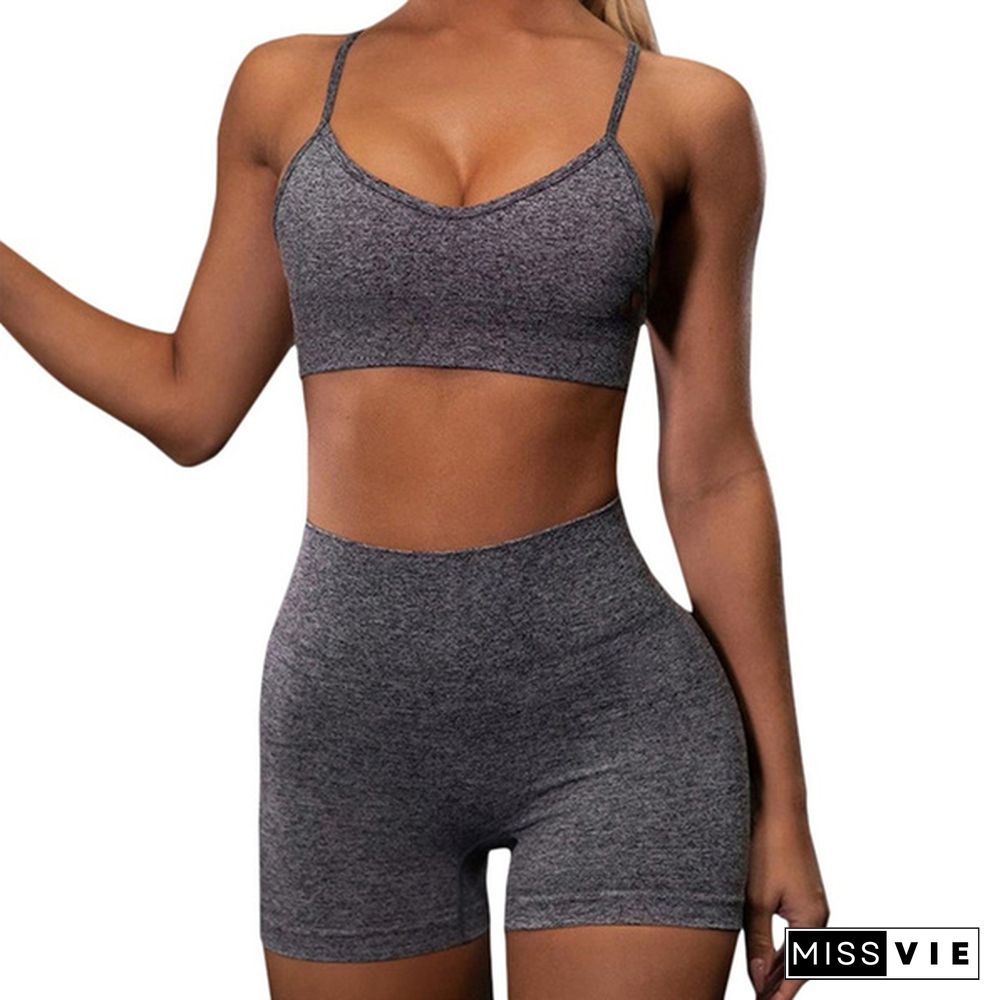 2 Piece Gym Set Women Seamless Yoga Clothing Sports Bra Legging Long Workout Shorts Sexy Sportswear Fitness Ensemble Sport Suit