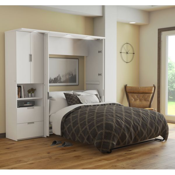 Bestar Lumina 2-Piece Full Wall Bed and Storage Unit in White