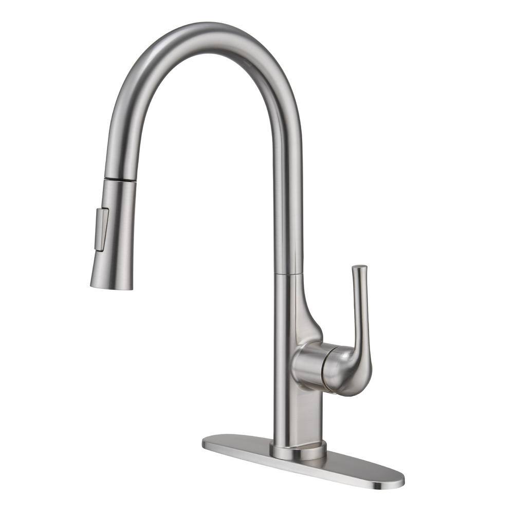 Mondawe Single-Handle Standard High Arc Pull Down Sprayer Kitchen Faucet Deck Mount Kitchen Faucet in Brushed Nickel MD-D47-BN