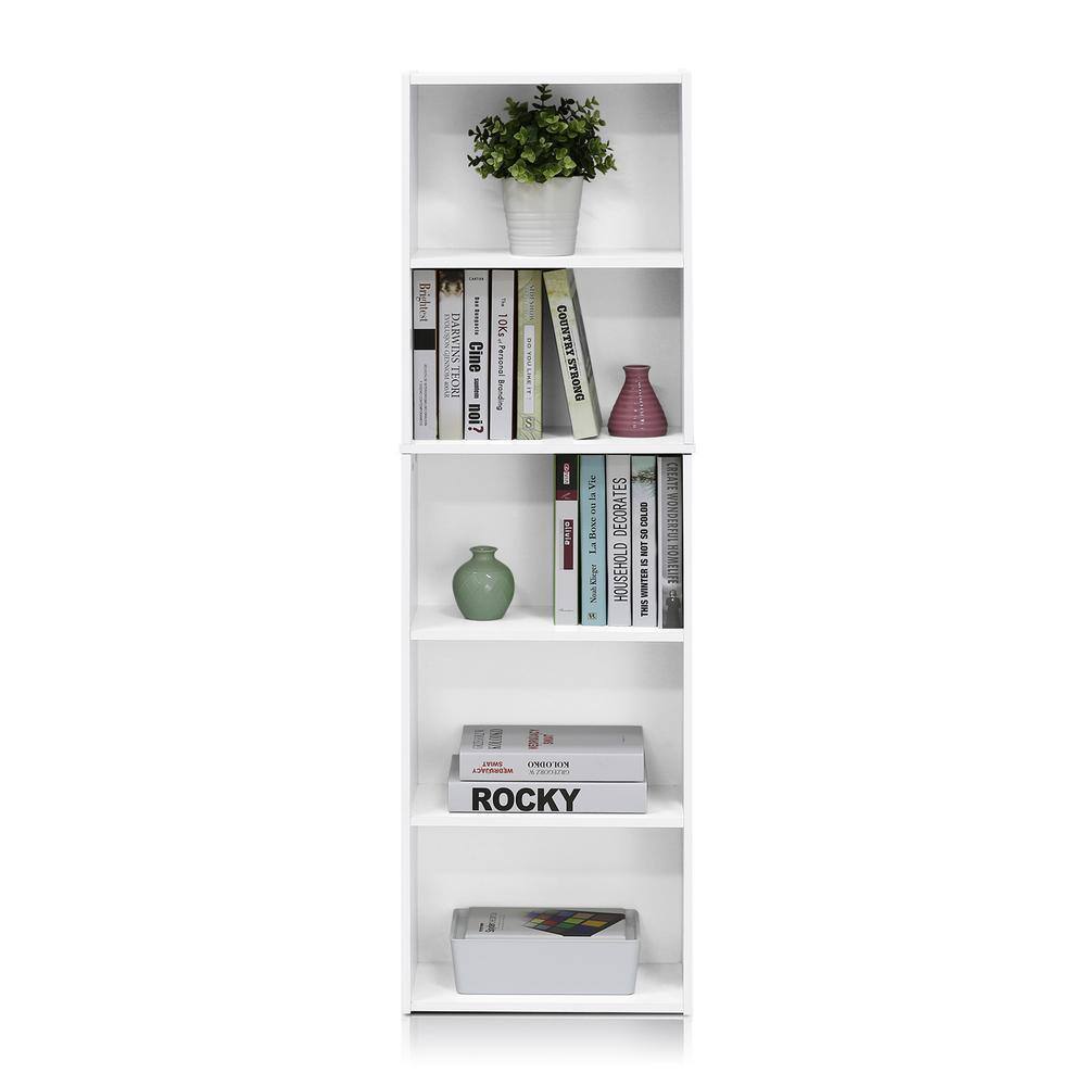 Furinno Tropika 52 in. White Faux Wood 5-shelf Standard Bookcase with Storage 11055WH