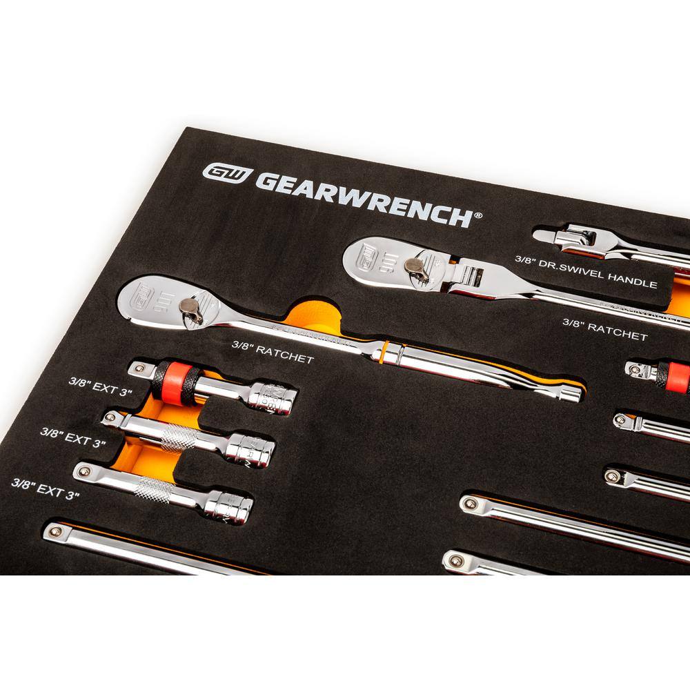 GEARWRENCH 38 in. Drive 90-Tooth Ratchets and Drive Tool Set in EVA Foam Tray (17-Piece) 89076