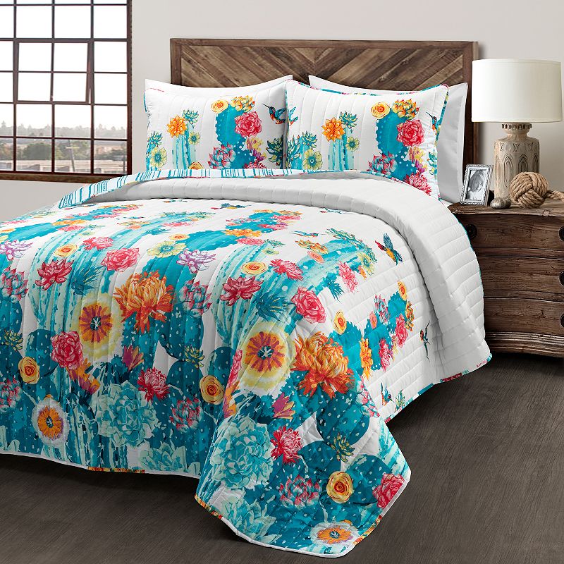 Lush Decor Southwest Vibrant Cactus Reversible Oversized Quilt Set with Shams