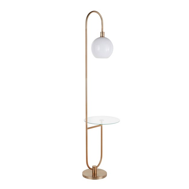 Trombone Contemporary glam Floor Lamp With Metal And Glass Shelf Gold includes Led Light Bulb Lumisource