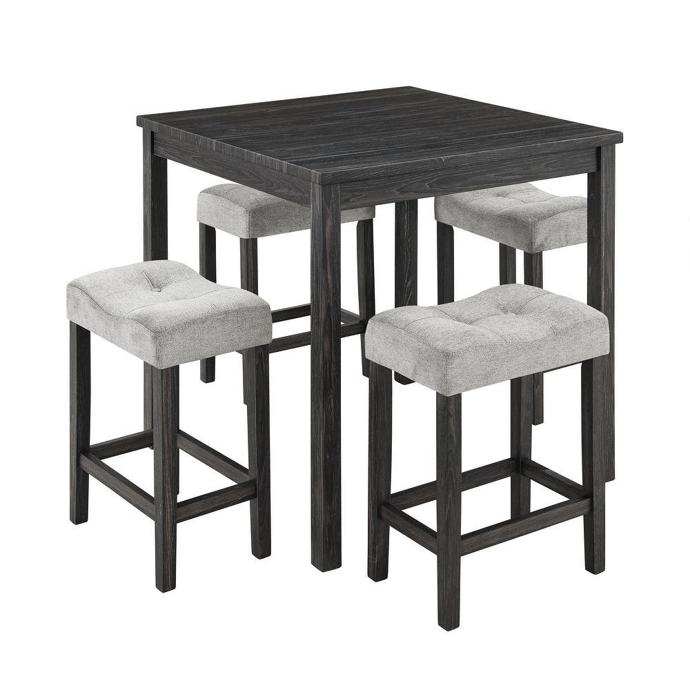 Modern Rustic 5 Pieces Dining Table Set with Counter Height Table and 4 Upholstered Stools Chairs for Kitchen Dining Room