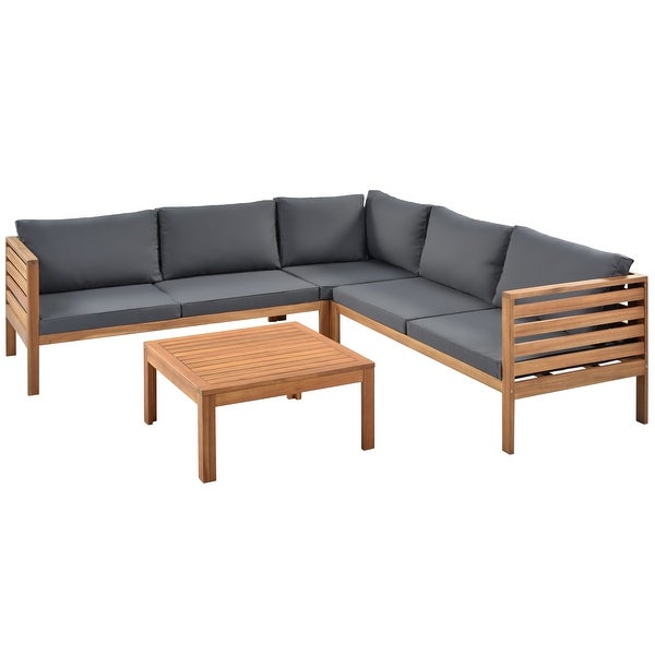 Wood Outdoor Sofa Set with Water-resistant and Coffee Table - Overstock - 37641372