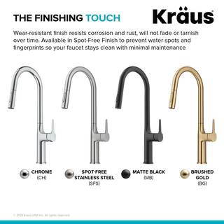 KRAUS Oletto Single Handle Pull Down Sprayer Kitchen Faucet in Matte Black KPF-3101MB