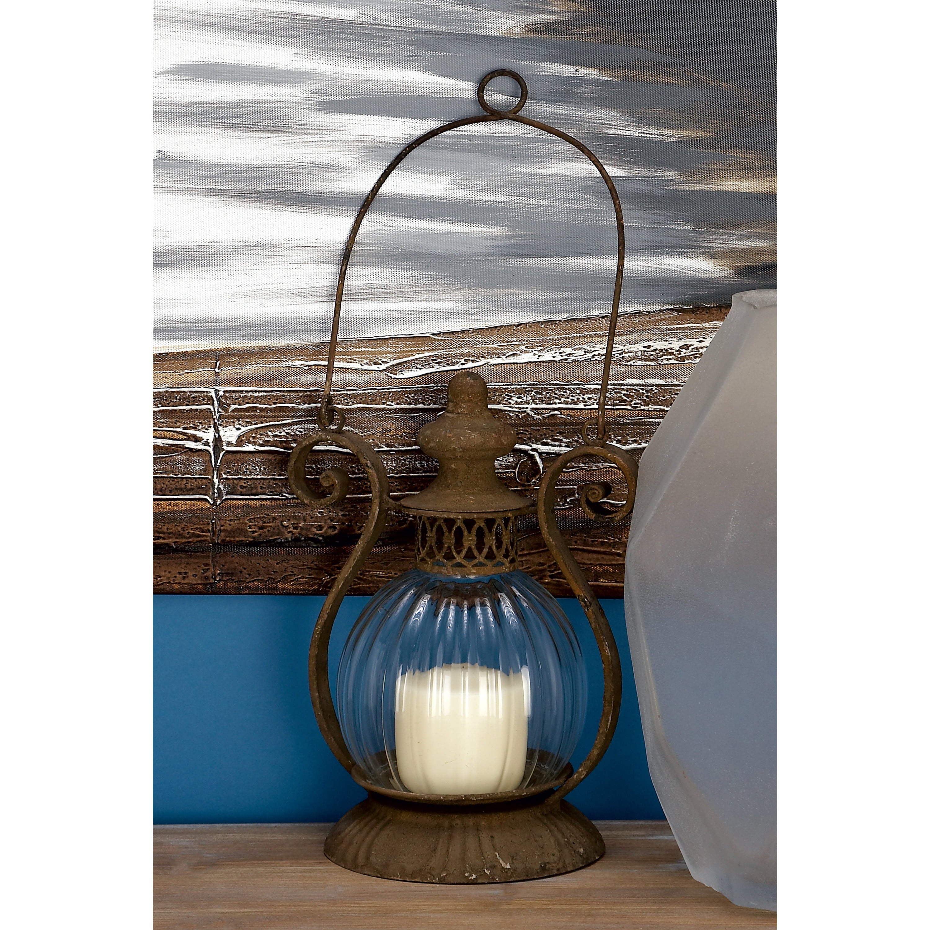 DecMode Brown Metal Candle Lantern with Handle