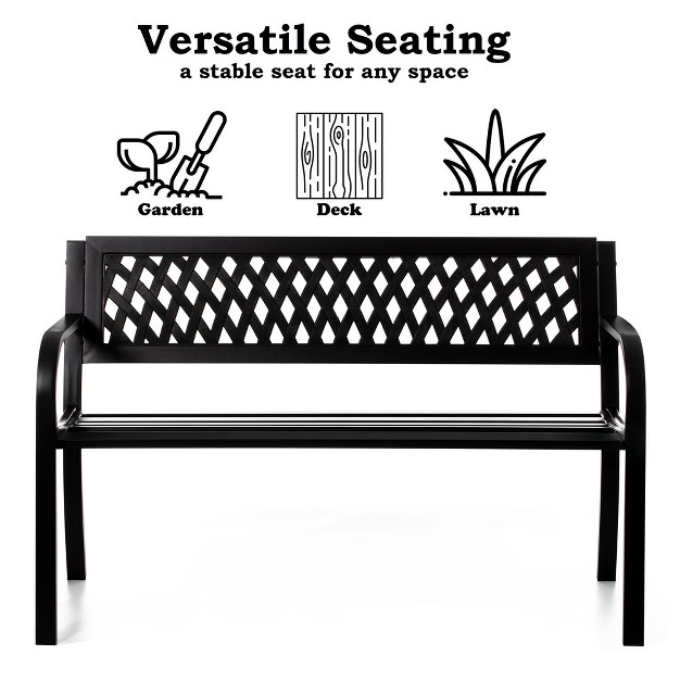 Gardenised Outdoor Steel 47 Park Bench For Yard Patio Garden And Deck Black Weather Resistant Porch Bench Park Seating