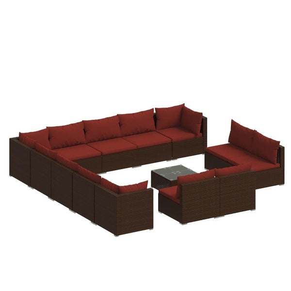 14 Piece Patio Lounge Set with Cushions Brown Poly Rattan - Overstock - 36365273