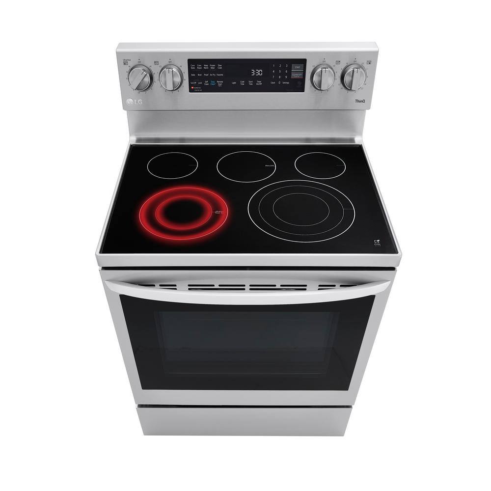 LG 6.3 cu. ft. Smart True Convection InstaView Electric Range Single Oven with Air Fry in Printproof Stainless Steel LREL6325F