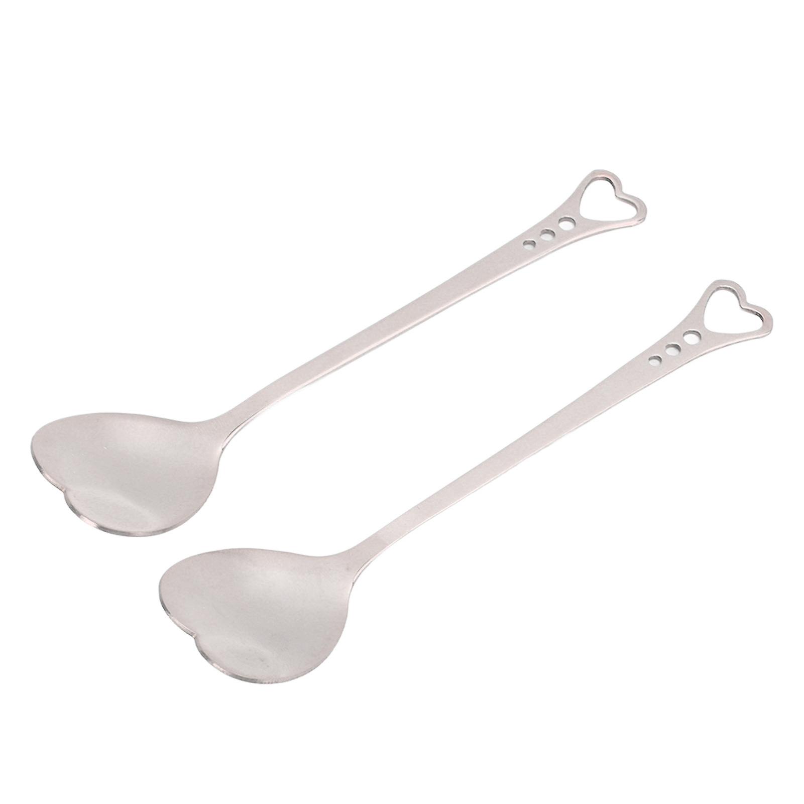 2pcs Dessert Spoons Stainless Steel Heart Shaped Design Durable Anticorrosion Ergonomic Handle Widely Used Coffee Spoonssilver