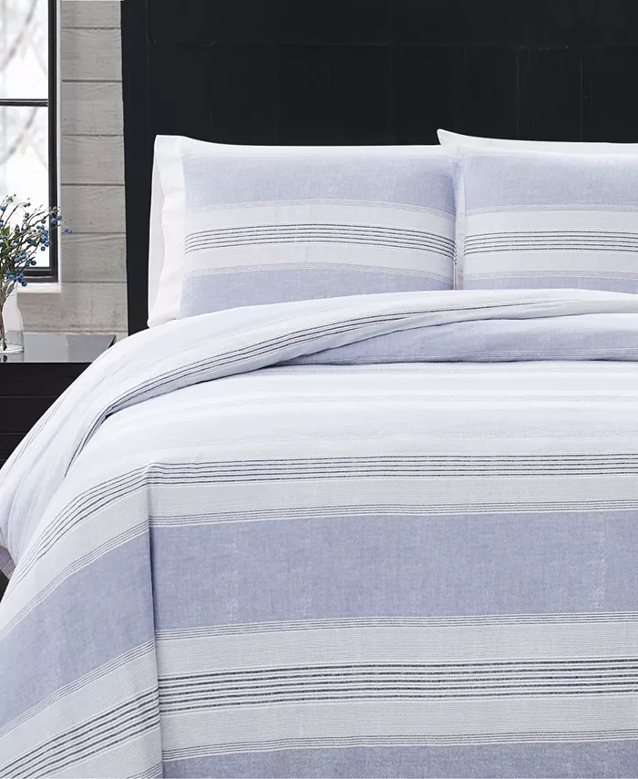 London Fog Stripe 2 Piece Flannel Comforter Set， Twin XL