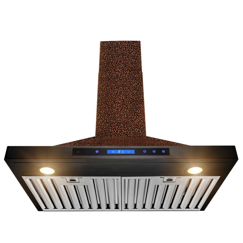 AKDY 30 in 343 CFM Convertible Kitchen Wall Mount Range Hood in Embossing Copper with LED and Touch Control