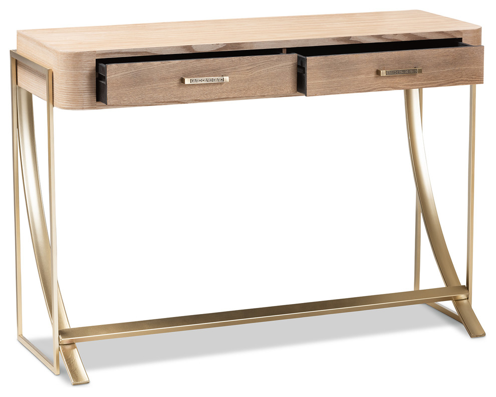 Lyla Natural Brown Finish and Gold Finished 2 Drawer Console Table   Contemporary   Console Tables   by Baxton Studio  Houzz