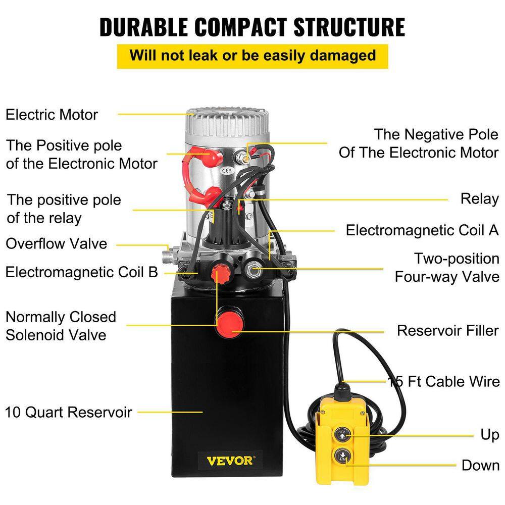 VEVOR 10 qt. Hydraulic Power Unit Hydraulic Pump 3200 PSI Double Acting Power Unit Dump Trailer for Dump Trailer Car Lifting 10LCZYYBTXSZY0001V0