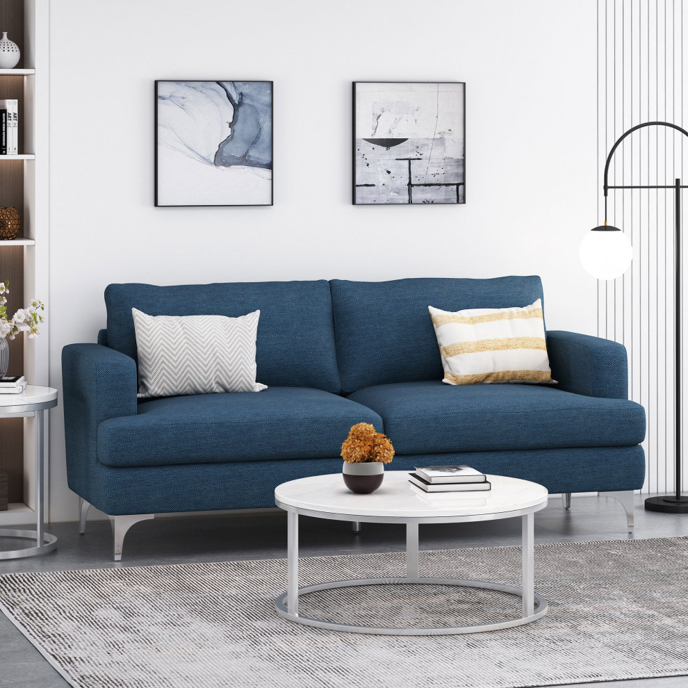 Elegant Sofa  Silver Legs With Oversized Padded Seat  ampSquare Arms   Midcentury   Sofas   by Decorn  Houzz