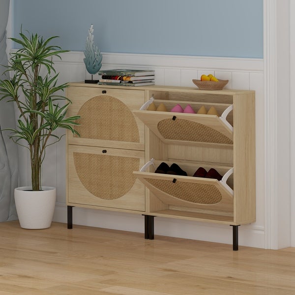 Natural Rattan Shoe Organizer Storage Cabinet - - 37157089