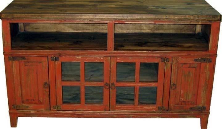 Rustic Antique Red 60 quotTV Stand   Rustic   Entertainment Centers And Tv Stands   by san carlos imports llc  Houzz