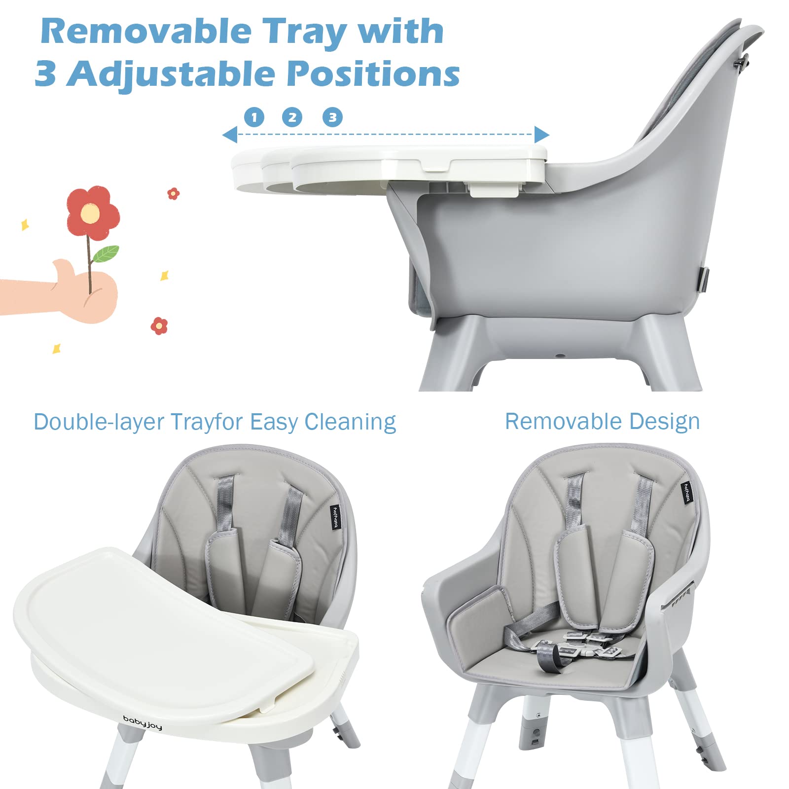 BABY JOY 6 in 1 Baby High Chair , Convertible Infant Feeding Chair w/ Removable Tray