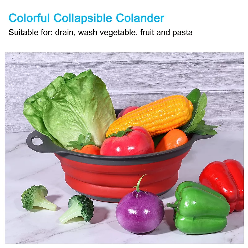 Collapsible Colander Silicone Round Foldable Strainer， Diameter Sizes 9.4inch