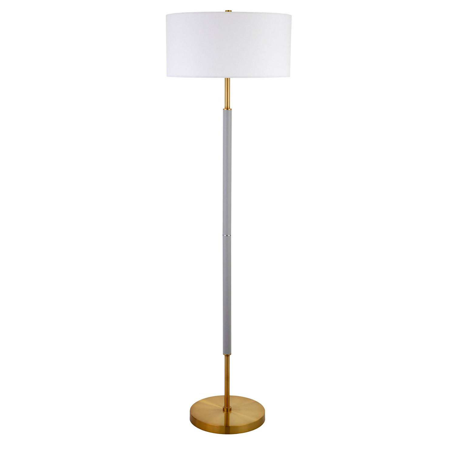 EvelynandZoe Simone Mid-Century Modern Metal Floor Lamp， Gray and Brass