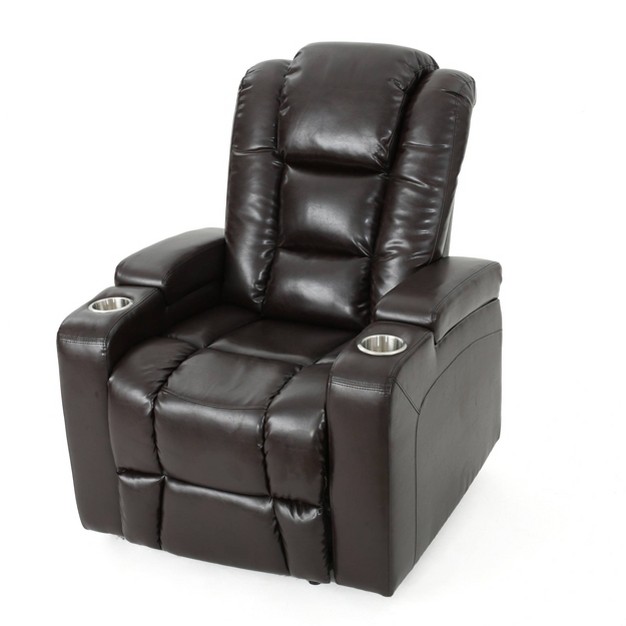 Emersyn Tufted Leather Power Recliner With Arm Storage And Usb Cord Brown Christopher Knight Home