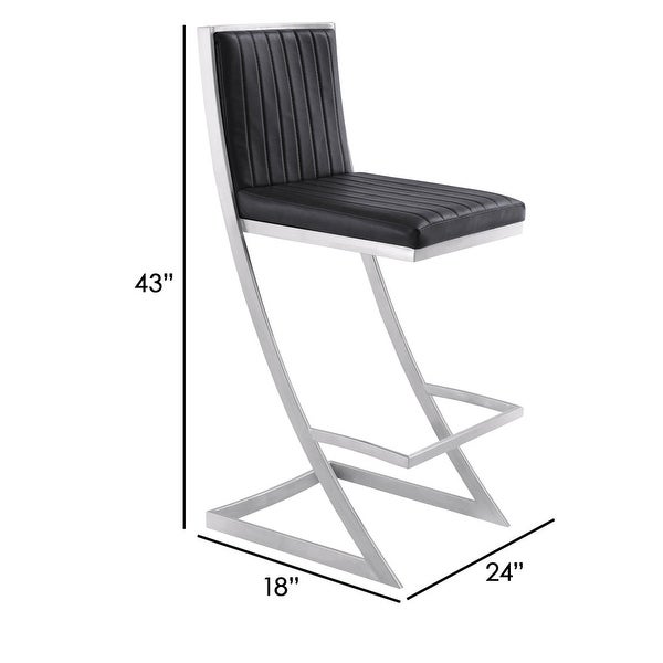 Eno 26 Inch Modern Barstool， Channel Stiched Square Back， Z Legs， Black - 39 H x 24 W x 18 L Inches