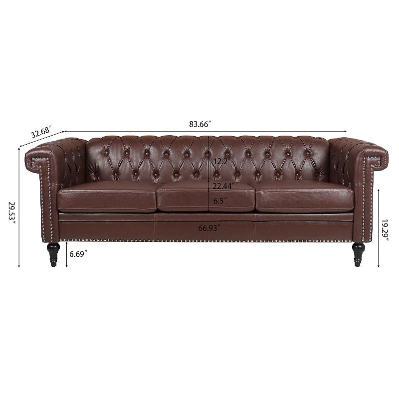 F.c Design Traditional Square Arm 3-seater Sofa With Removable Cushions