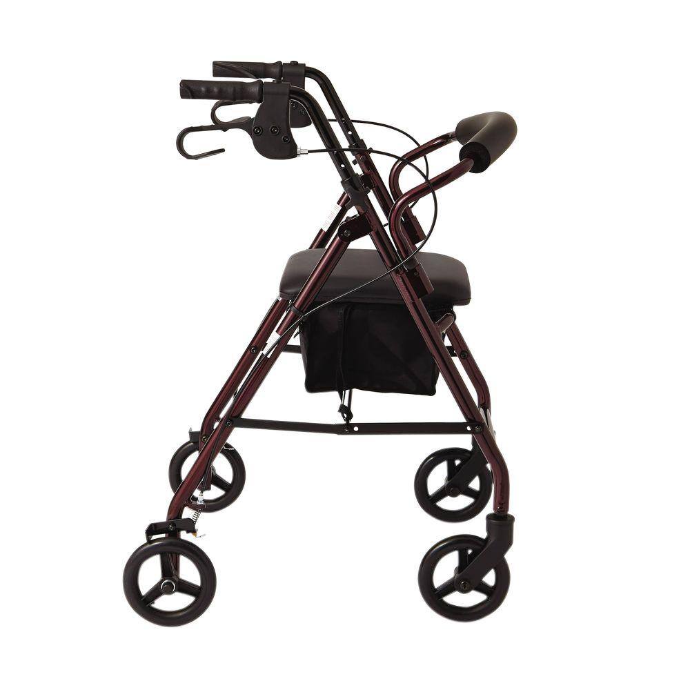 Medline Aluminum Lightweight Folding 4-Wheel Rollator in Burgundy MDS86850E