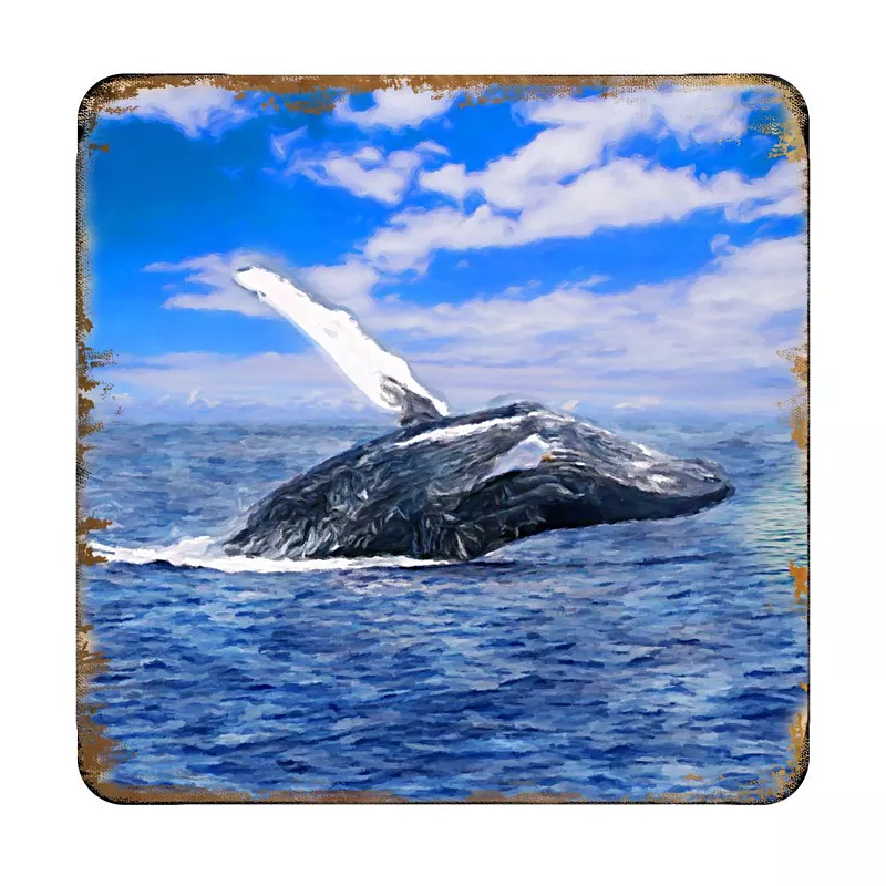 Whale Coastal Wooden Cork Coasters Gift Set of 4 by Nature Wonders