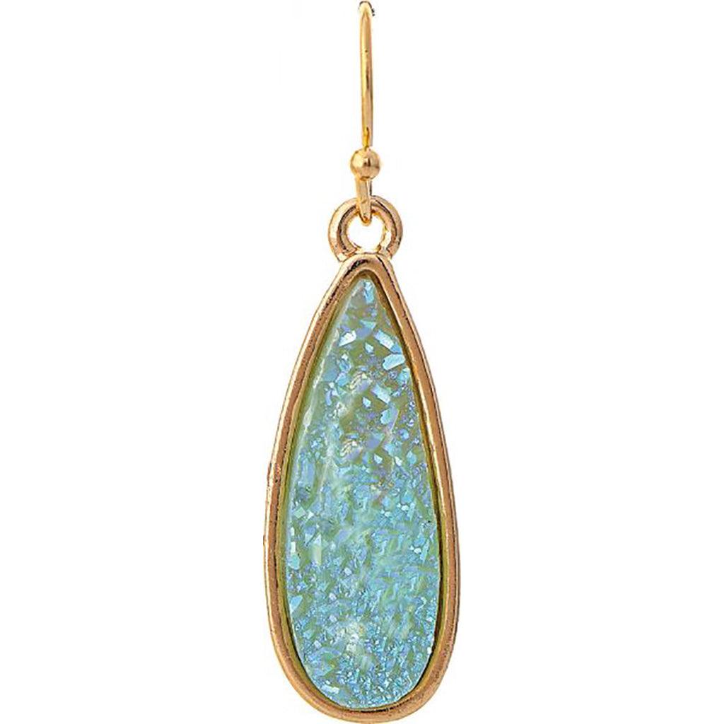 Rain  Gold Blue Sparkle Druzy Teardrop Earrings