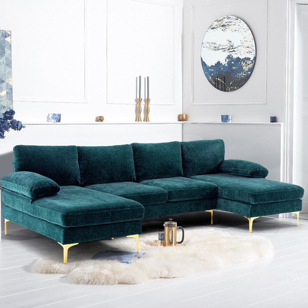 Polyester Upholstered U shaped Stationary Sectional Sofa With Wood Legs