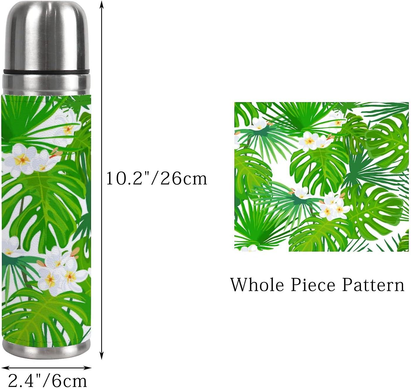 Insulated Mug Stainless Steel Water Bottle Exotic Green Tropical Flowers And Leaves Vacuum Cup Travel Mug