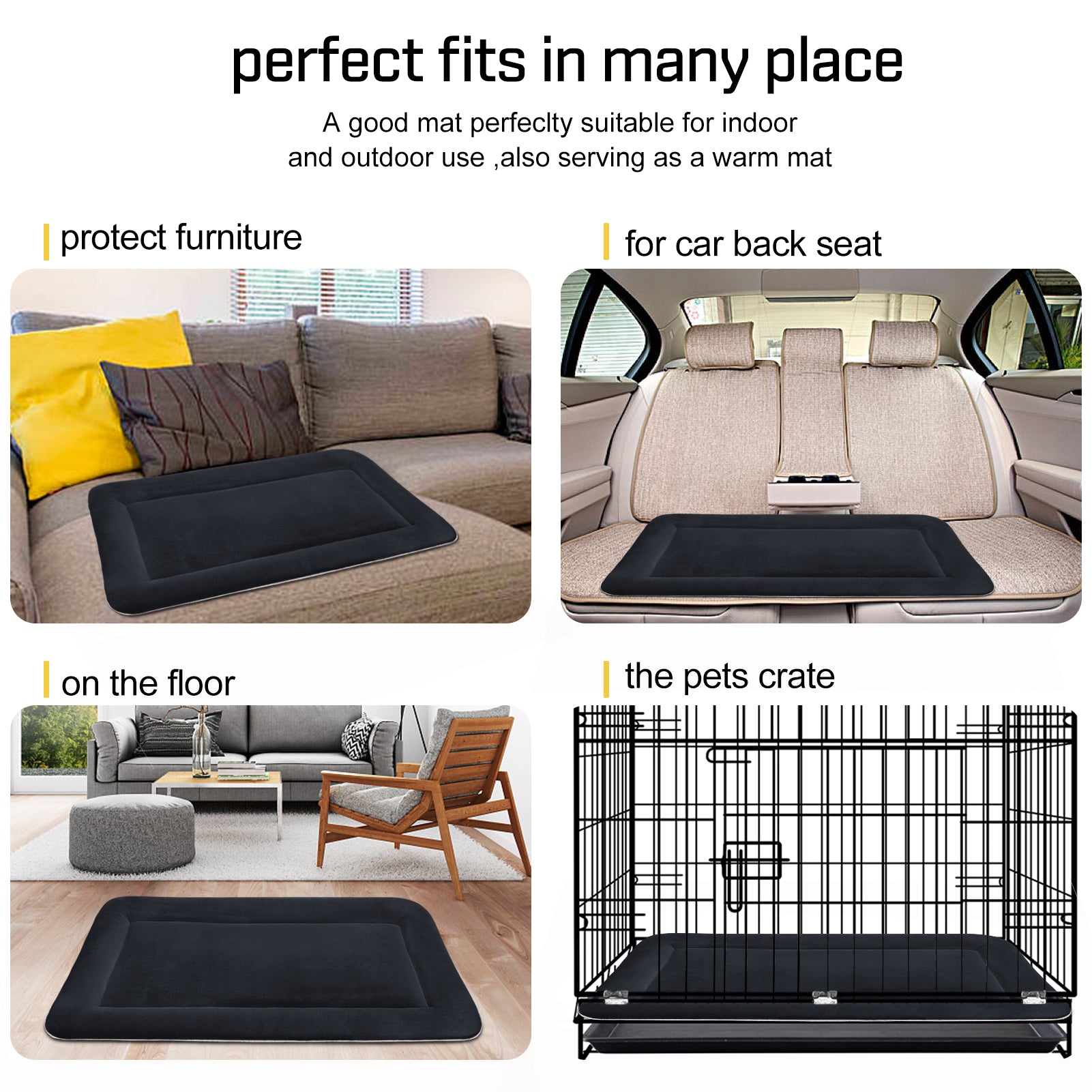 Hero Dog Large Dog Bed Crate Mat 35 in Washable Pet Beds Soft Dog Mattress Anti-Slip Kennel Mats (Dark Gray)