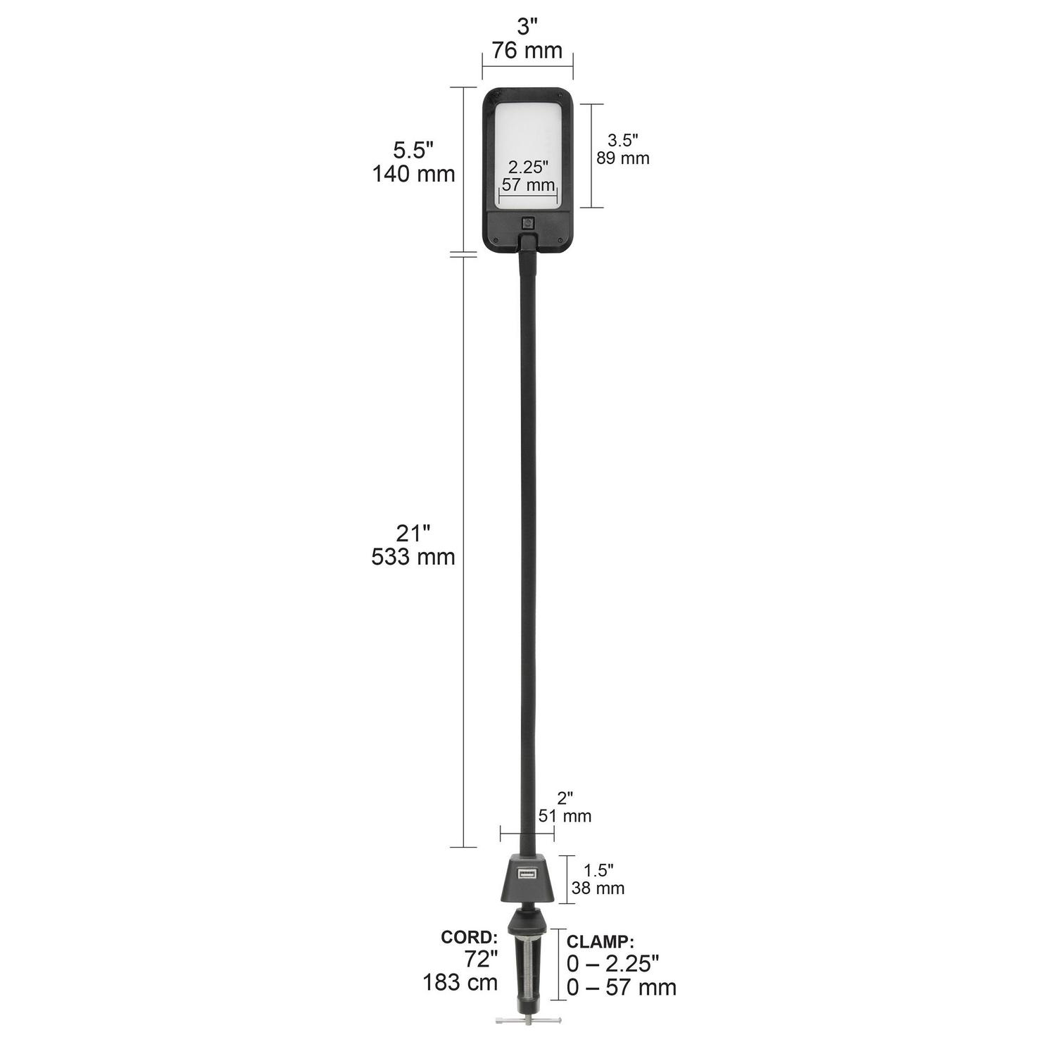 Studio Designs 12007 LED Flex Lamp for Office， Art and Sewing or Crafts with USB Charging Base， Black