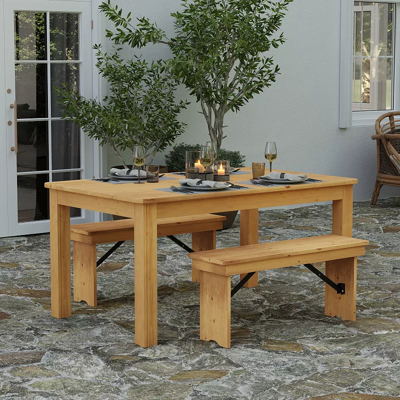 Merrick Lane Jessamine 60 x 38 Rectangular Solid Pine Farm Dining Table