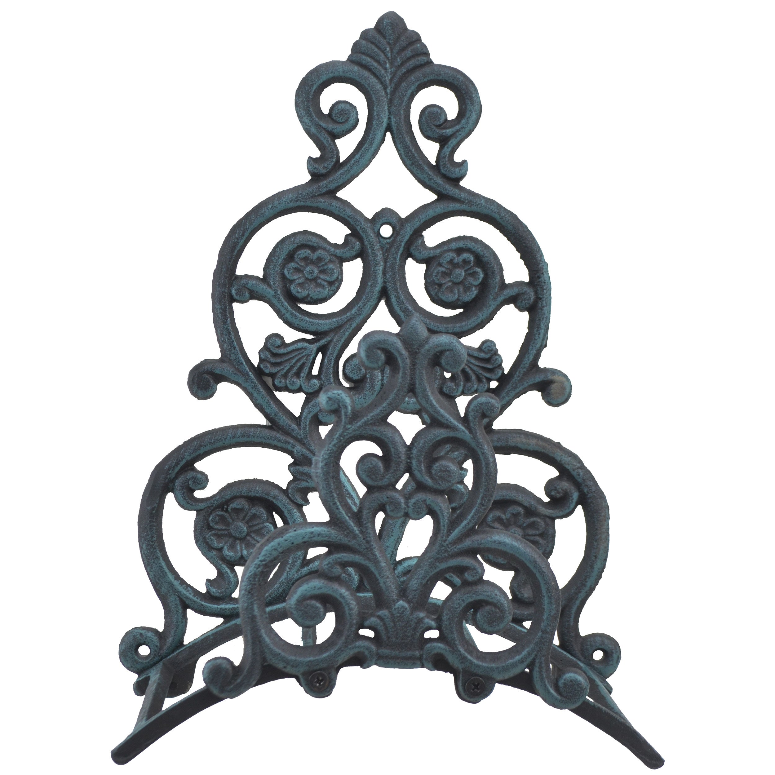 Floral and Spade Garden Hose Holder - Verdigris Cast Iron - 13.25