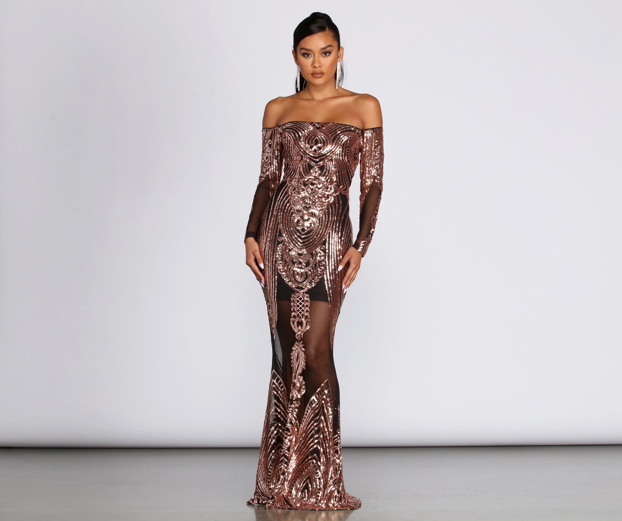 Leona Formal Long Sleeve Sequin Dress