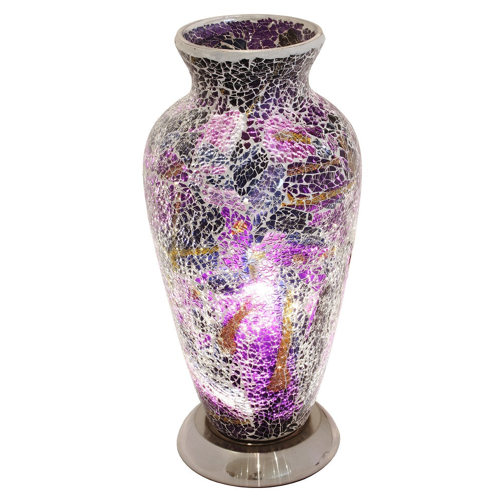 Febland LM79PL Purple Mosaic Glass Vintage Vase Table Lamp 38cm