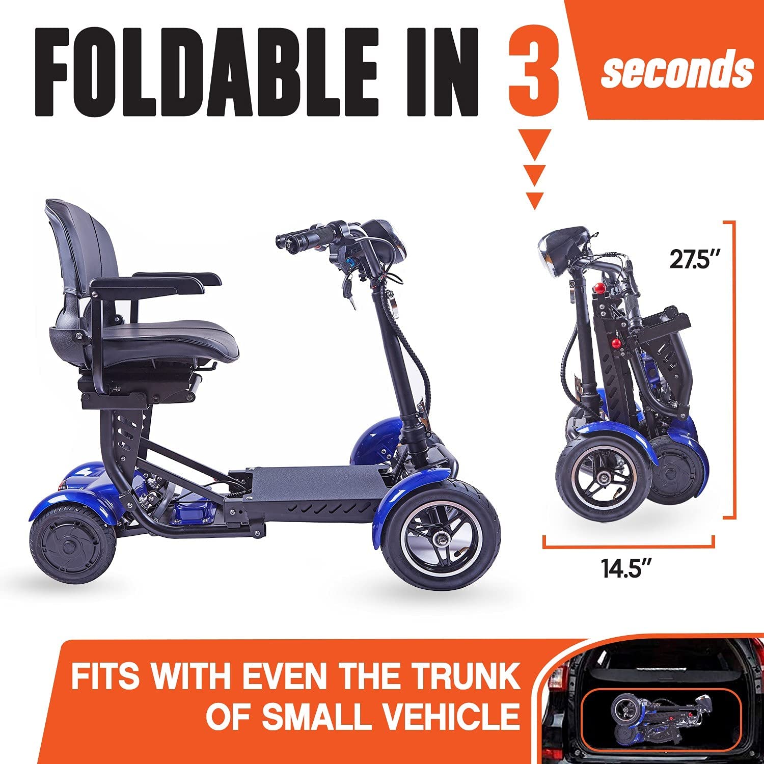 Culver Mobility - LYNX - Foldable 4 Wheel Mobility Scooter for Seniors Battery Powered Weight Capacity 300 lbs - BLUE