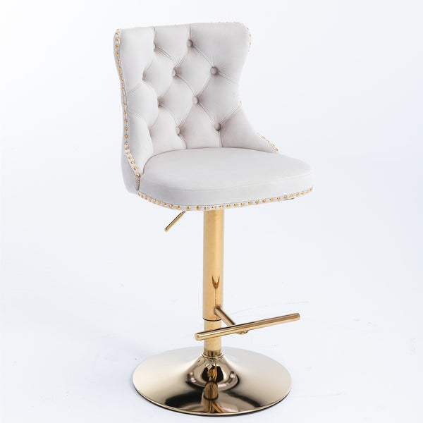 Golden Swivel Velvet Barstools Adjusatble Seat Height from 25-33 Inch