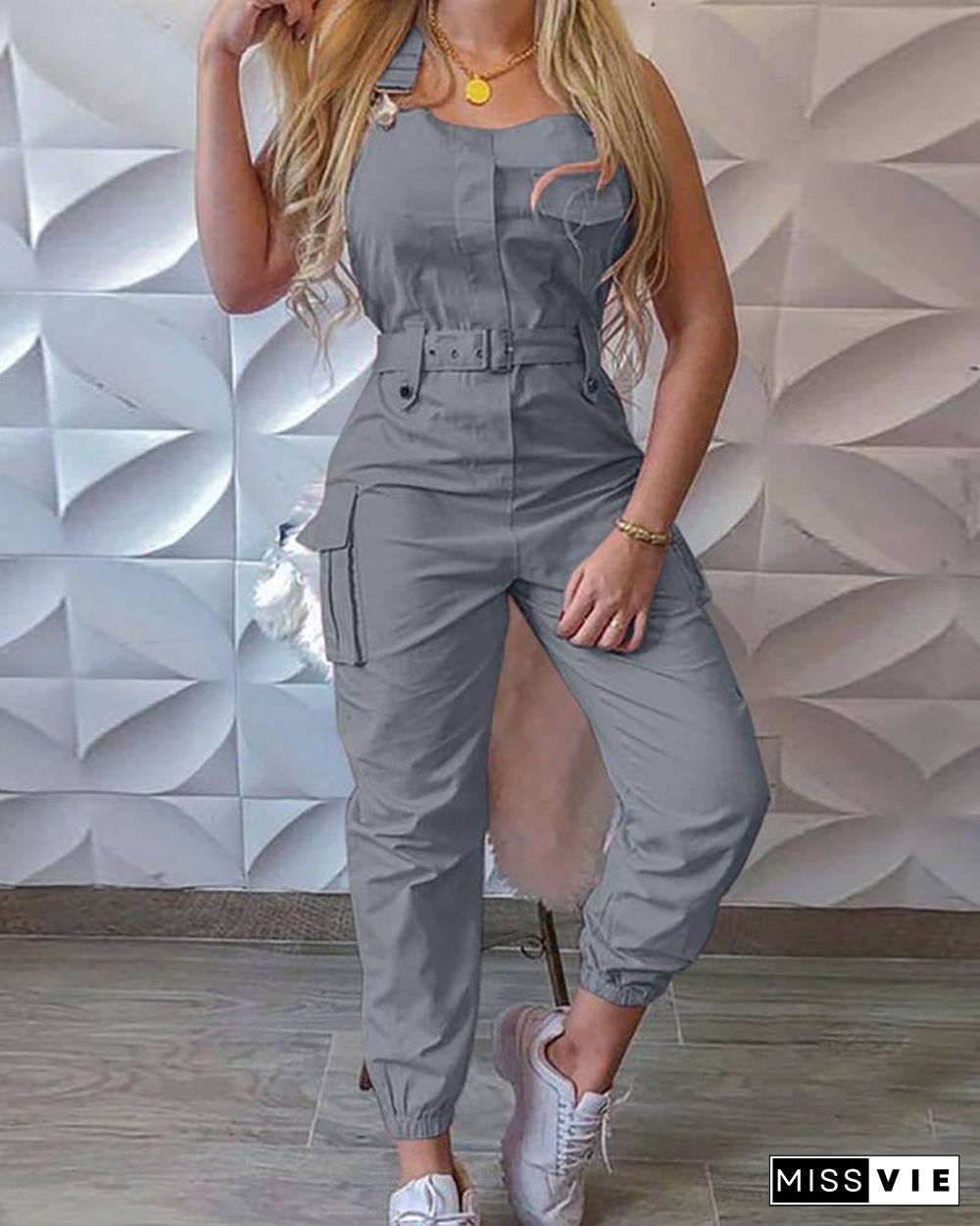 Strap Jumpsuit Women Loose Dungarees Long Rompers Summer Solid Pockets Cargo Pants Female Casual Work Out Playsuits