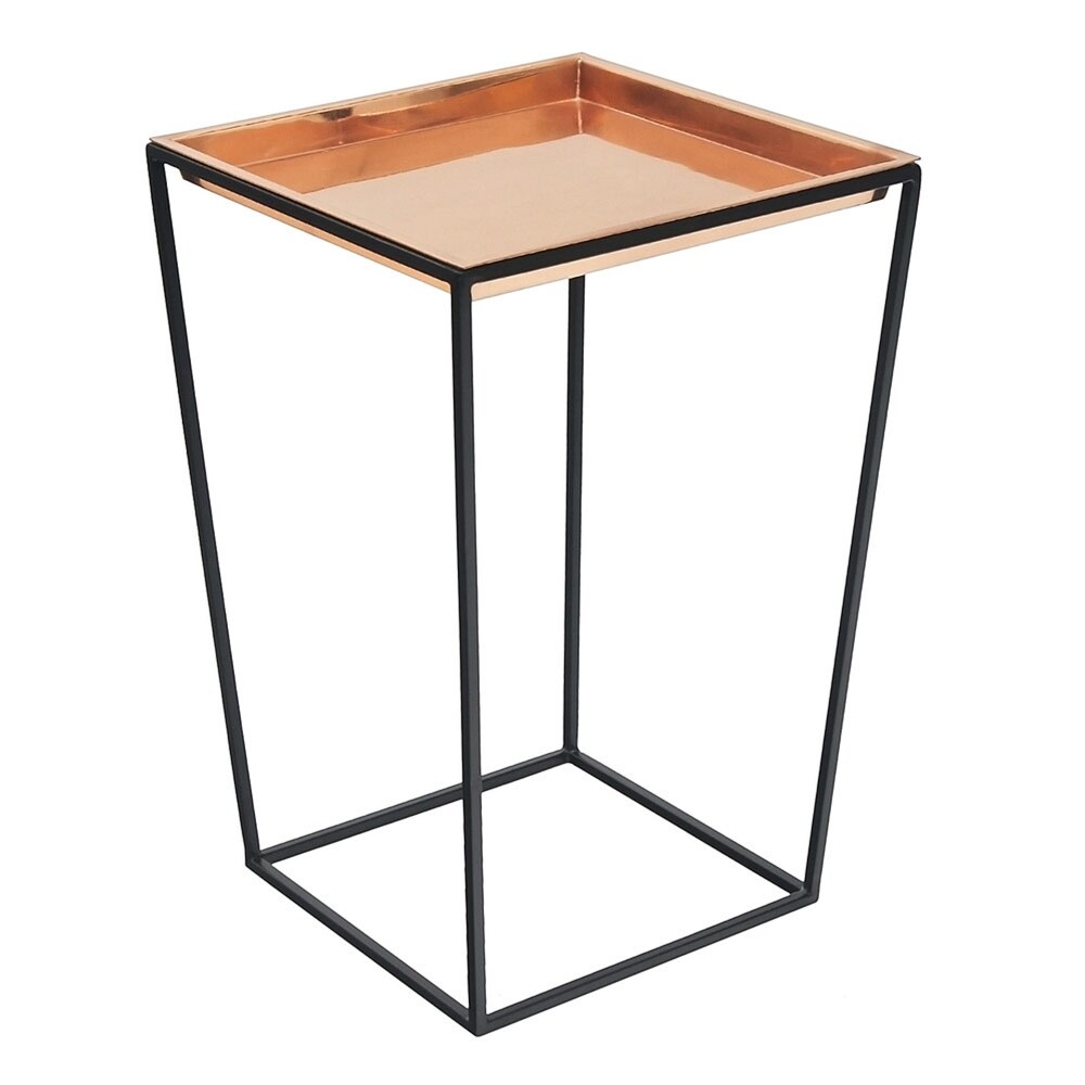 Achla Designs Large Indoor Outdoor Arne Plant Stand With Copper Tray  22 Inch Tall  Black Powder Coat Finish