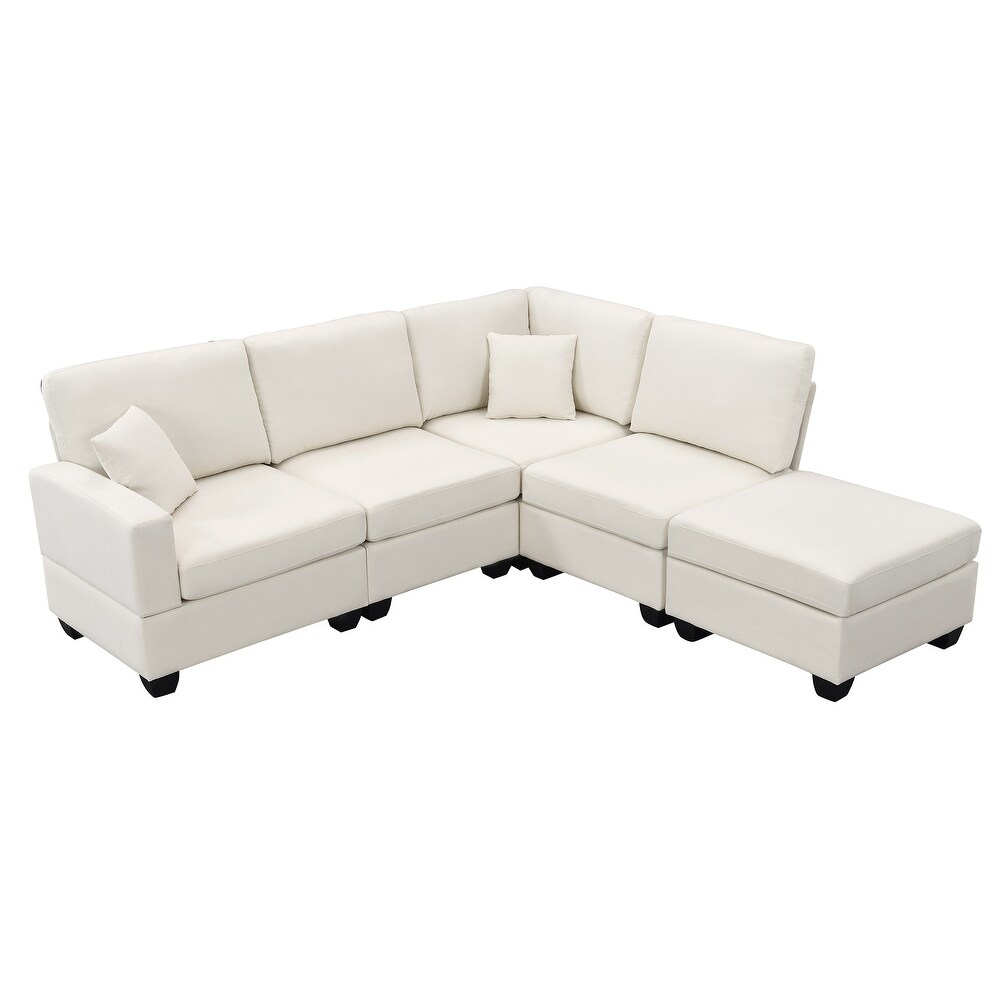 L Shaped Couch Sectional Sofa with Convertible Ottoman   2 Pillows