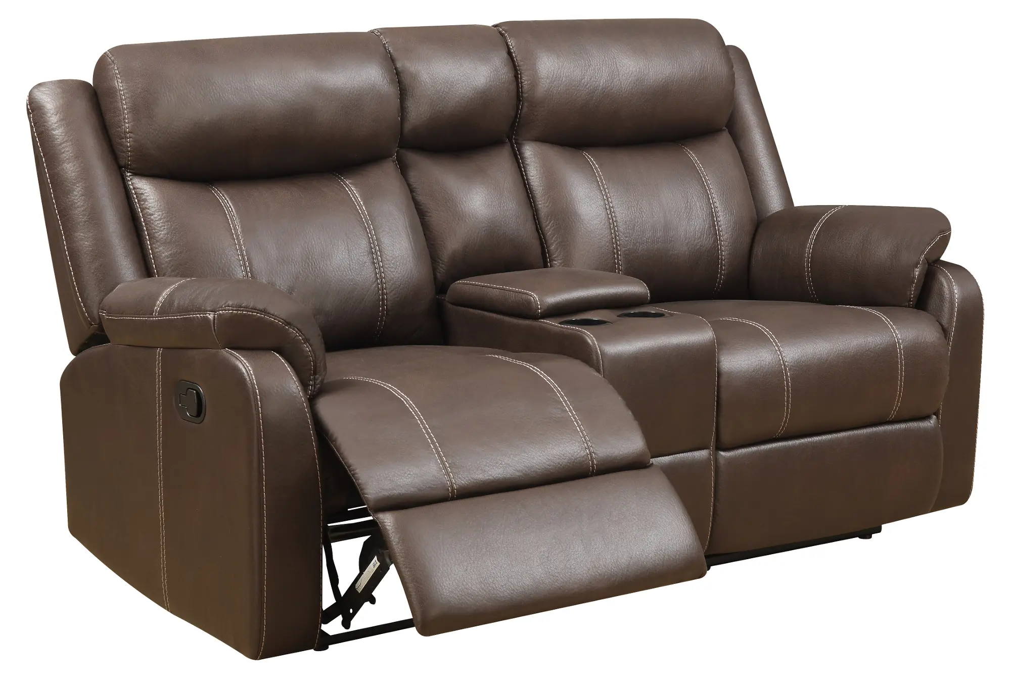 Domino Brown Reclining Loveseat with Console