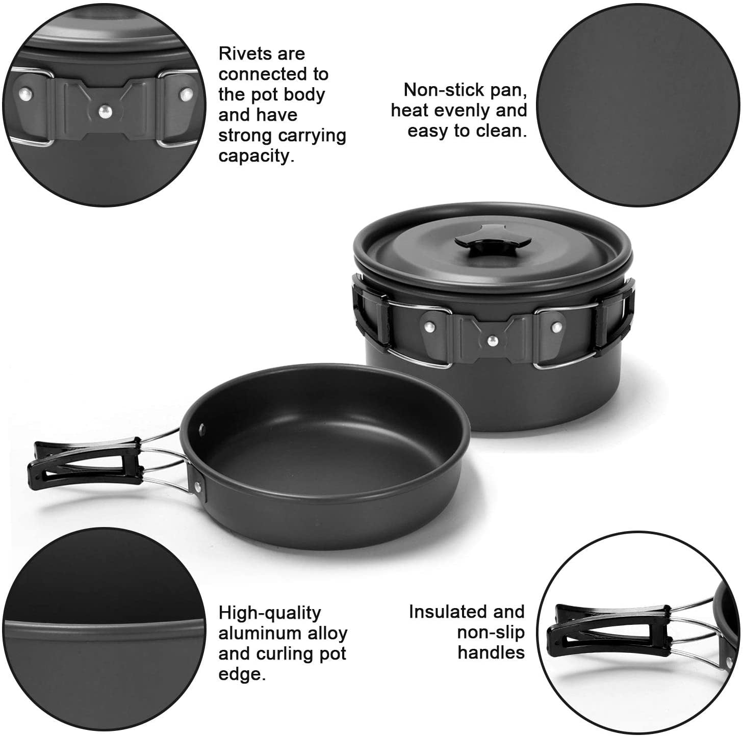 16pcs Camping Cookware Set with Folding Camping Stove, Non-Stick Lightweight Pot Pan Kettle Set with Stainless Steel Cups Plates Forks Knives Spoons for Camping Backpacking Outdoor Picnic