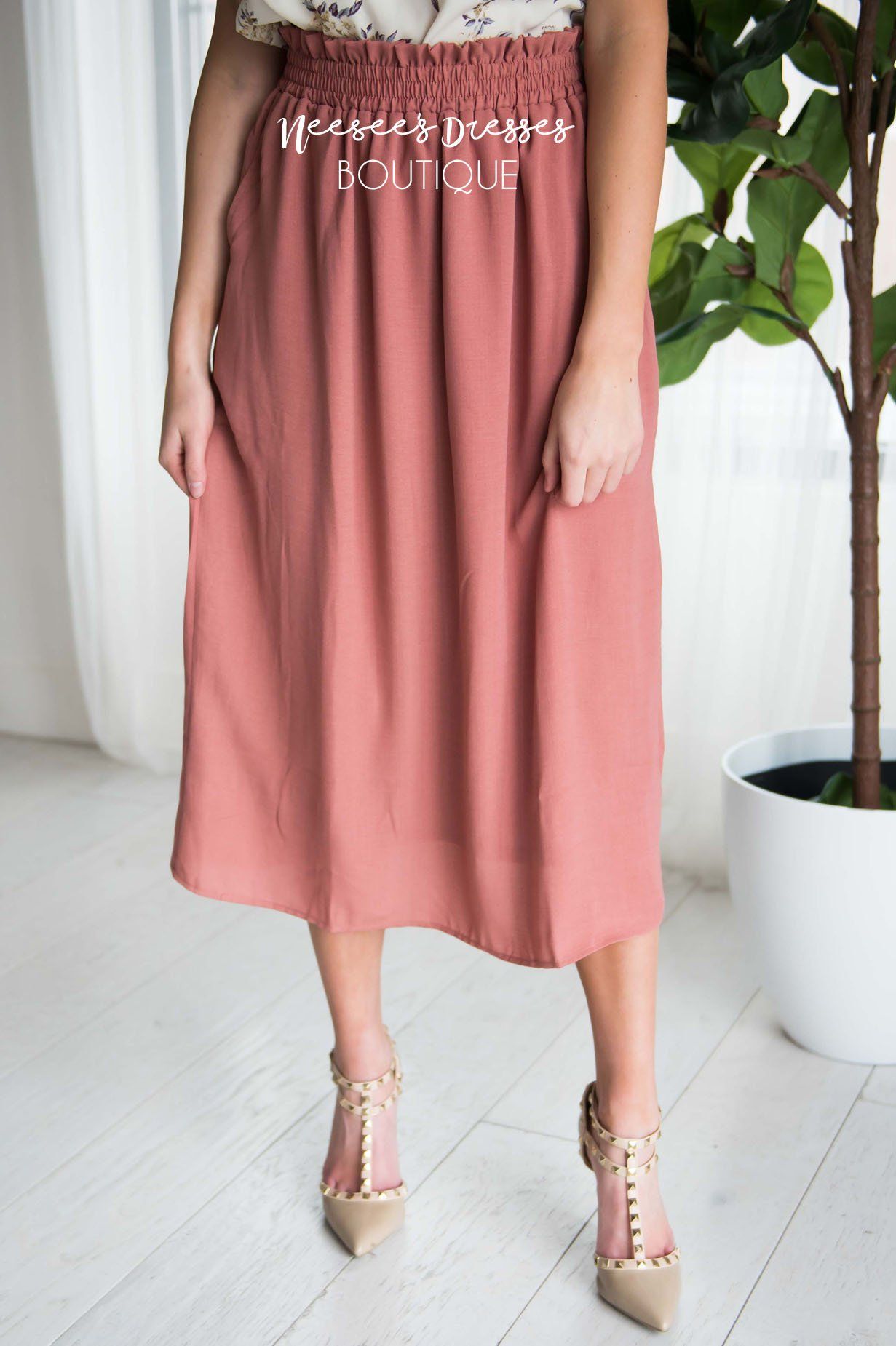 Dusty Rose Smock Waist Skirt